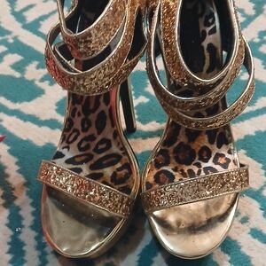 Gold Glitter Strappy High Heel Sandals - Women